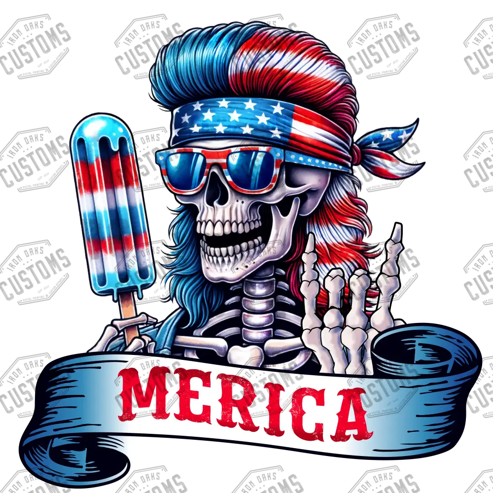 Merica Skull Design Ready To Press Dtf